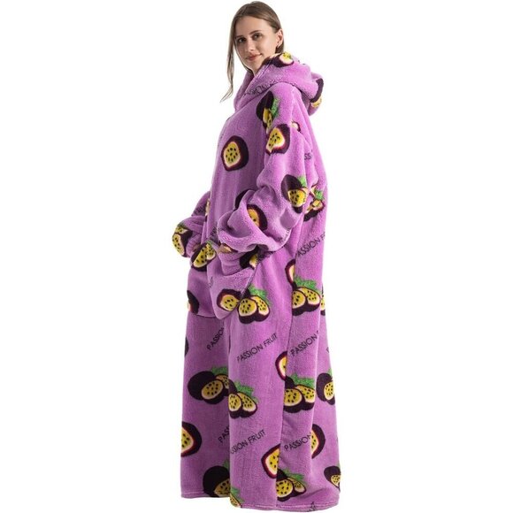 ⭐Sweat Passion Fruit Warm Giant Hoodie Thick Flannel Blanket with Sleeve - Picture 2 of 4